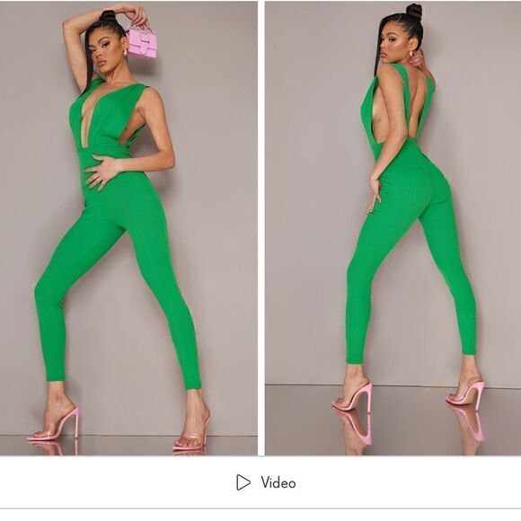 Pretty little thing green rib jumpsuit.#17 - Picture 1 of 8
